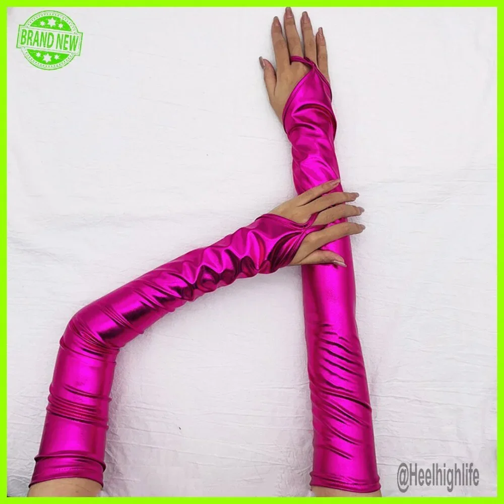 Patent Leather Elbow Length Fingerless Gloves One Size Elegant Party